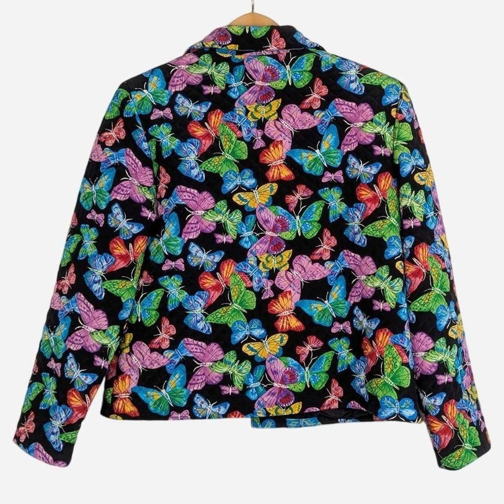 Maggy L Silk Butterfly Print Quilted Jacket Vintage 90s 14 - Picture 2 of 7